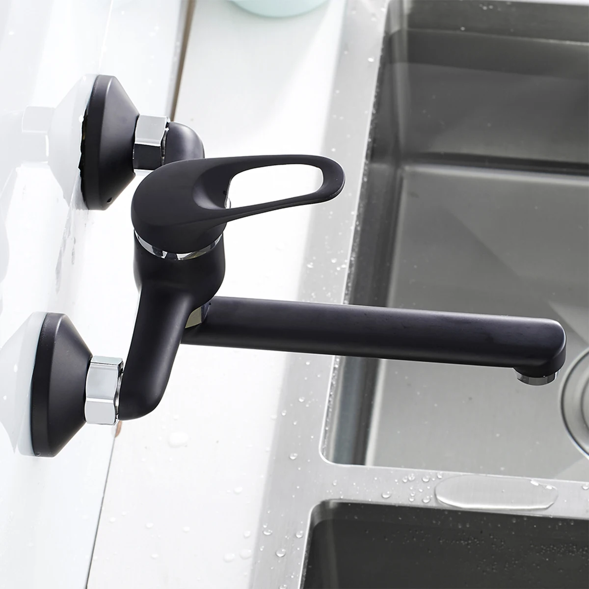 Wall Mounted Brass Kitchen Sink Faucet Mixer Tap