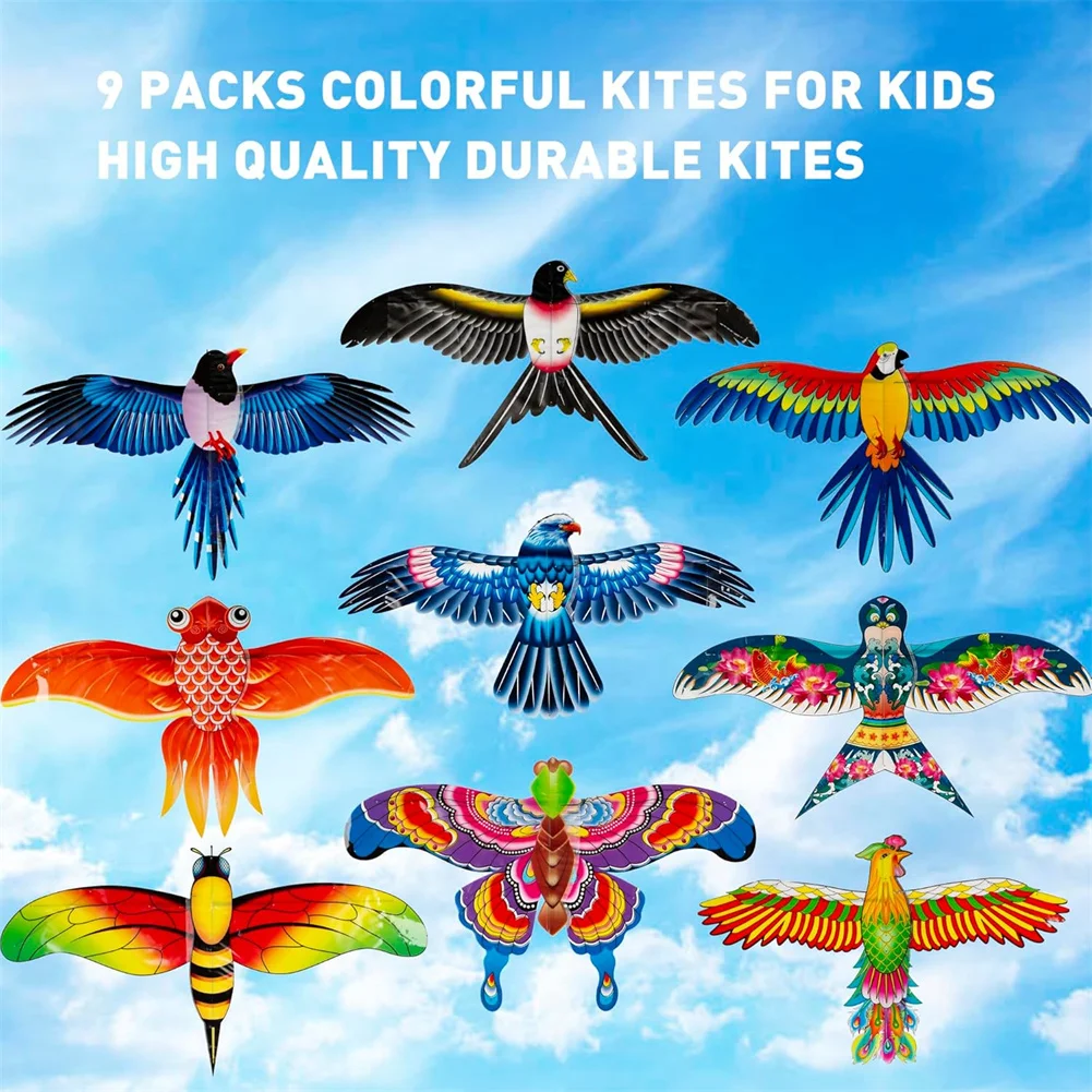 Mini Fishing Rod Kite for Kids Vivid Butterfly Swallow Parrot Easy to Fly Goldfish Kites for Toddler Outdoor Beach Park Beginner