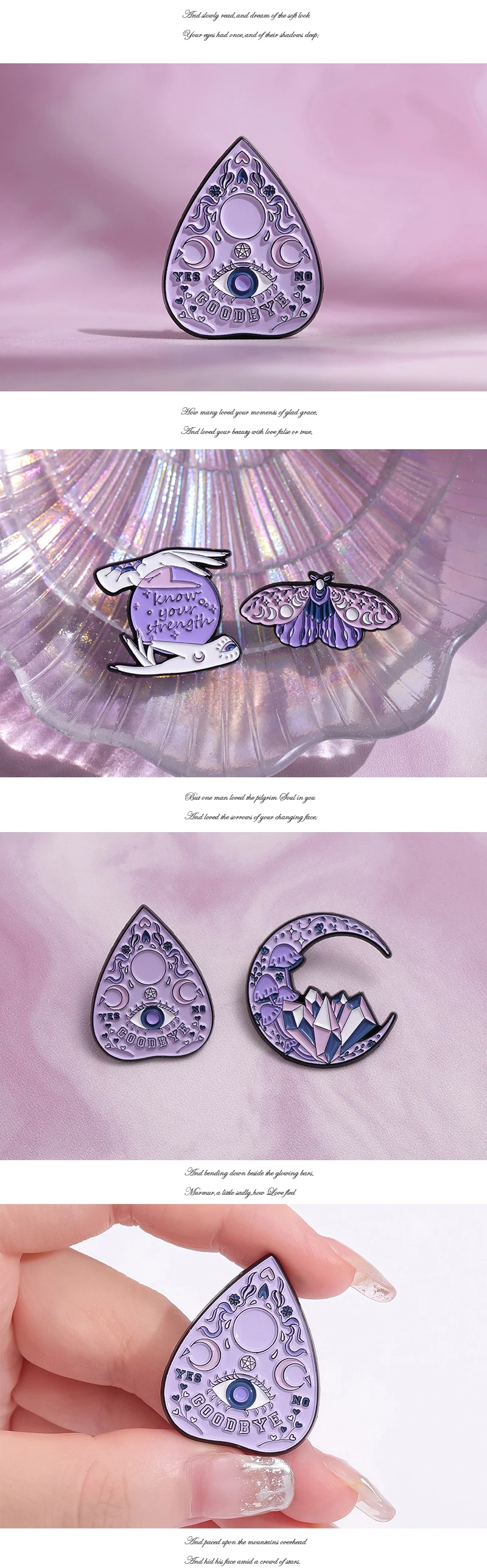 Magische Tarot Emaille Pins benutzer definierte kennen Ihre Stärke Broschen Revers Abzeichen Pflanze lustige Schmuck Geschenk für Kinder Freunde – Detail 2