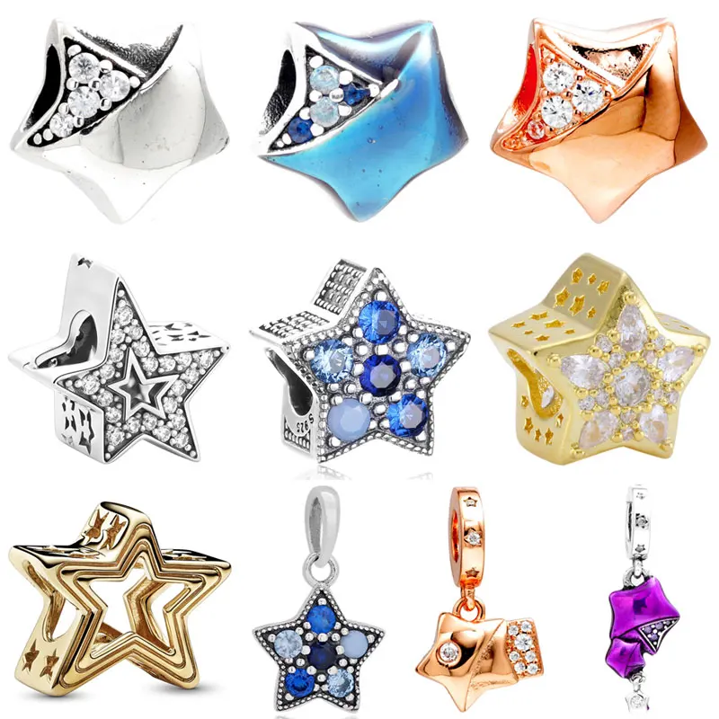 

Sparkling Sparkling Asymmetric Bright Lucky Radiant Star Bead 925 Sterling Silver Charm Fit Fashion Bracelet DIY Jewelry