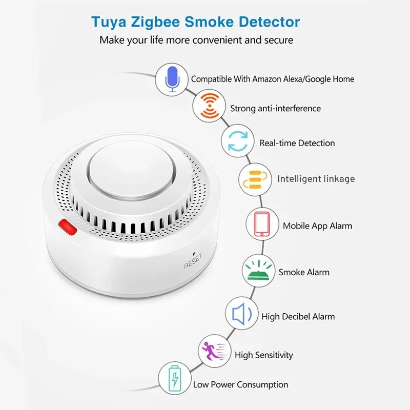 Tuya ZigBee Smart Smoke Detector Security Protection Smoke Alarm Fire Protection for Home Security System Via Smart Life App