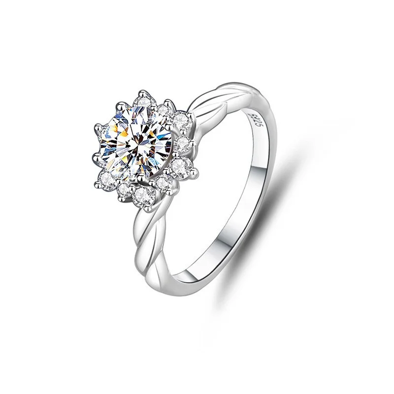 

FDJZ-025 Lefei Fashion Luxury Trendy Classic White Moissanite Design Twist Sunflower Rings Charm Women s925 Silver Jewelry Gift