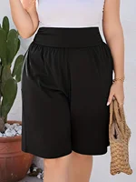 Summer 2024 new plus size women's knitted fabric loose solid color sports pants five-cent pants - Image 2