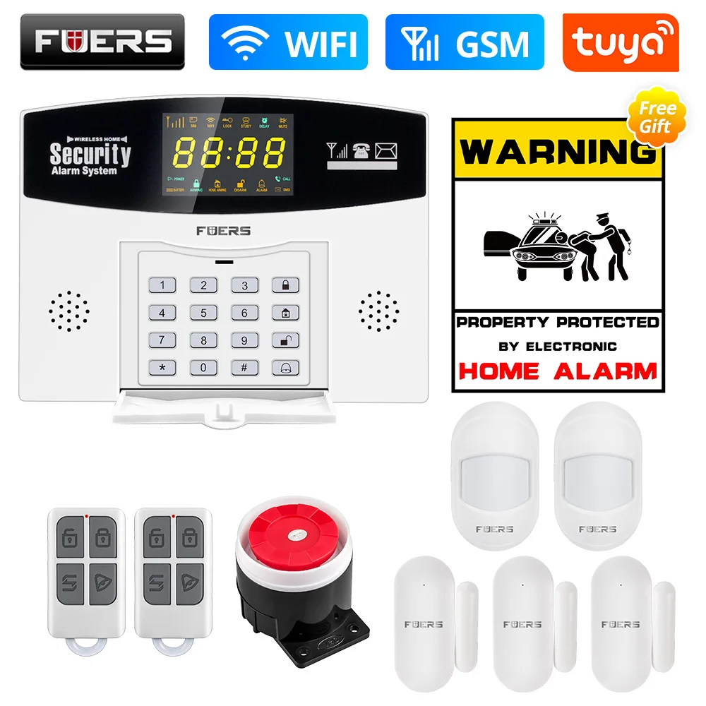 Fuers Tuya Smart WIFI 4G GSM Alarm System Burglar Alarm 433MHZ Wireless Wired Zone Link To Alexa Google Motion Sensor IP Camera Tire Pressure Alarm Alarm Systems & Security