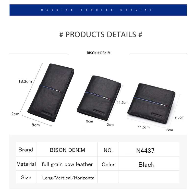 BISON DENIM Brand Genuine First Layer Leather Short Wallet Business Classic Purse Men's Wallet Cards Holder Casual Purse N4437-2 2