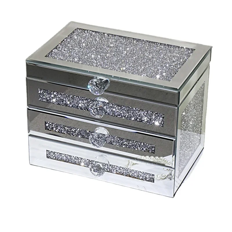 

Hxl Exquisite Jewelry Box Diamond Ear Stud Necklace Watch Bracelet Storage Glass Jewelry Box