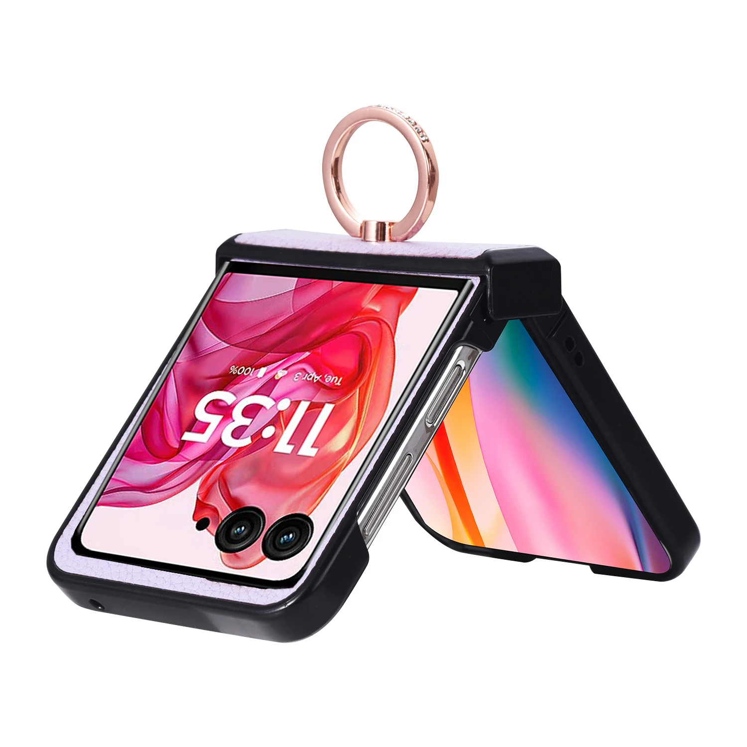 Premium PU Leather Magnetic Wireless Charging Ring Holder Case - Hinge Protection