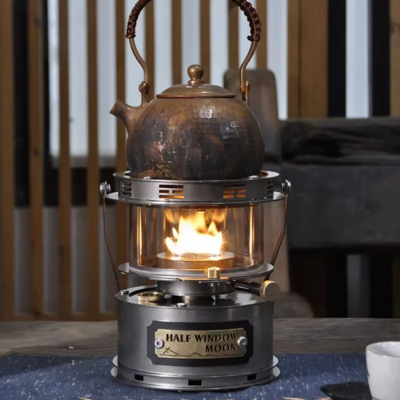 Mini Kerosene Heater 360&deg; Viewing Fire Lamp Stove Portable Camping Lantern Stove Stainless Steel Kerosene for Tea Picnic