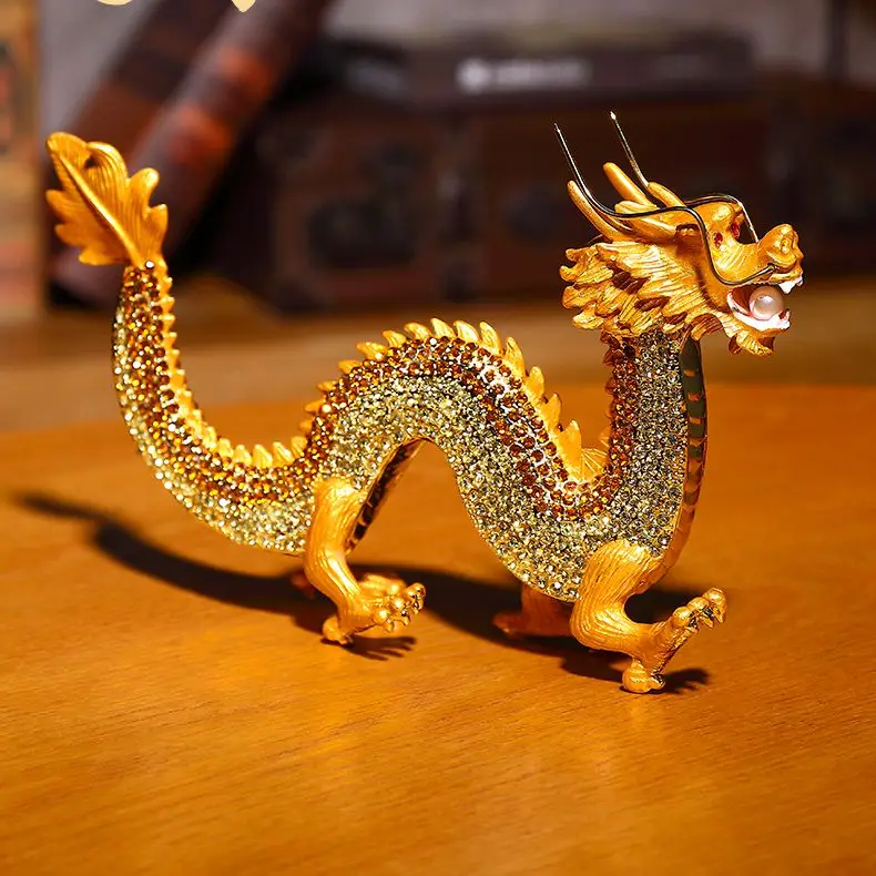 Traditional Chinese Dragon Figurines Statue Collection Good Luck Resin  Decor for Home Desk Office Housewarming Gift Ornament Bronze 