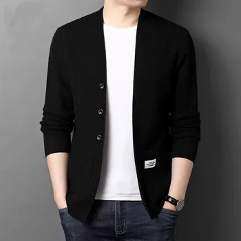 남성용 비즈니스 캐주얼 니트 가디건 스웨터, 용수철 가을 신상 스웨터, M-4XL 코트, 단색 패션