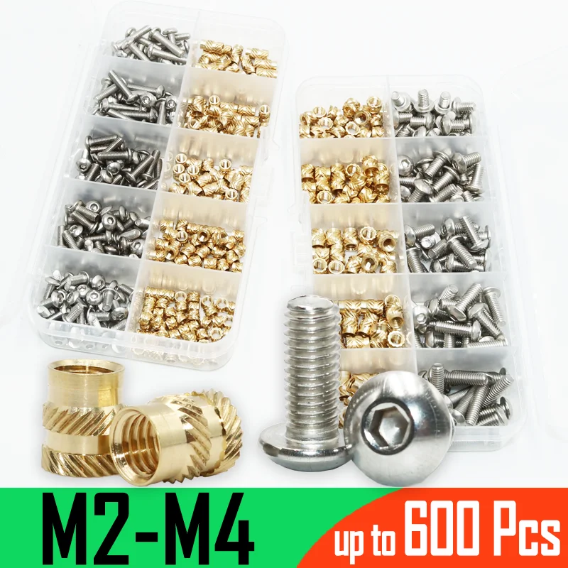 Brass Insert Nut and Round Allen Hex Socket Screw Stainless Steel Hot Melt Knurled Thread Heat Copper Nut Bolt 3D Printer Laptop