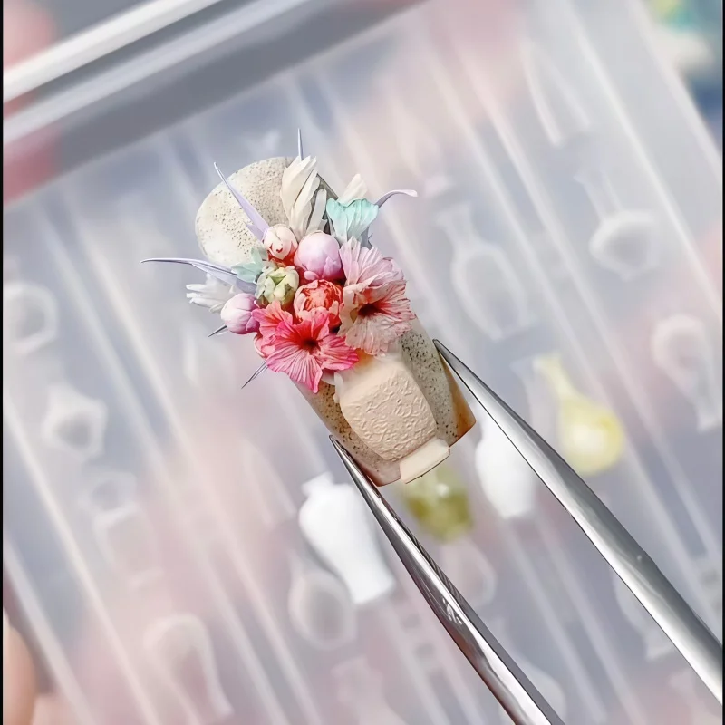 투명 실리콘 네일 아트 몰드 우아한 꽃병 병 중국 스타일 세라믹 머리핀 3D 네일 장식 몰드