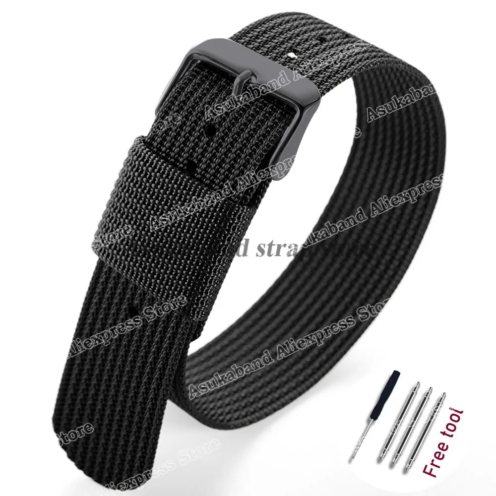 Black and Green Nylon Braided Men's Army Sports Watch Strap - Breathable and Wear-Resistant