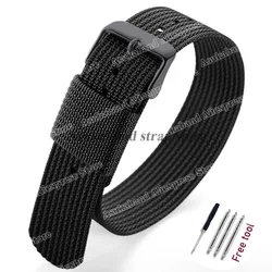Black and Green Nylon Braided Men's Army Sports Watch Strap - Breathable and Wear - Resistant - 22mm (Black - black)