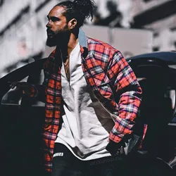 Kanye Vintage Cowboy Collar Plaid Shirt Men Streetwear Urban Oversize Casual Long Sleeve Checkered Shirts Outwear Unisex Clothes