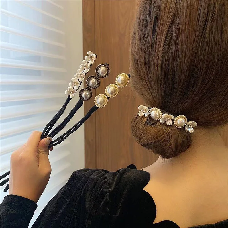 Arco Tornante Tessitura Artefatto Elegante Conchiglia Perla Lazy Bigodino Retro Accessori per capelli fai da te Strumento Artefatto per cravatte per capelli - immagine 2