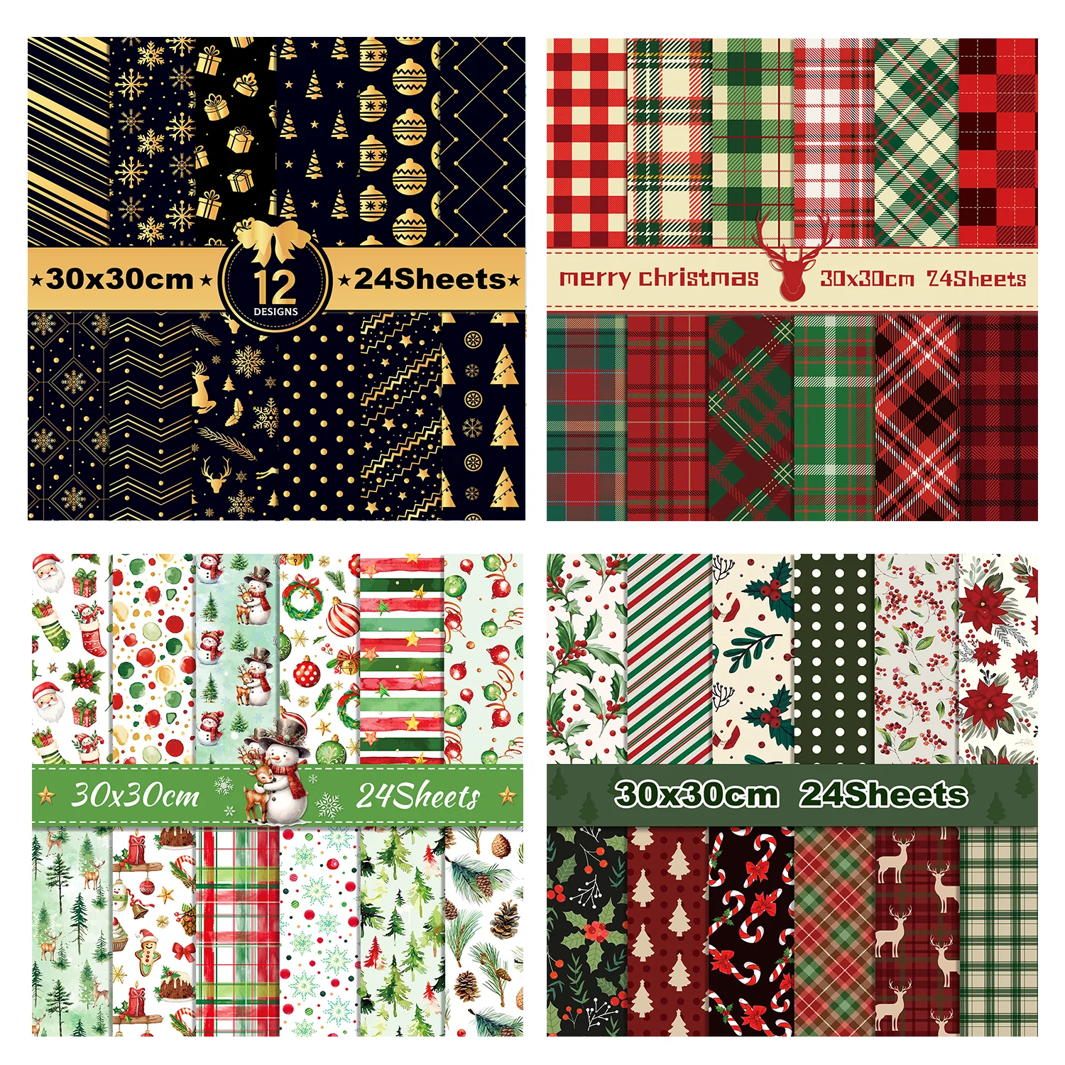 24 Stück 30 x 30 cm Weihnachts-Scrapbook-Papier, Weihnachtsfeier, Basteln, Kunst, Hintergrund, Papier, Kartenherstellung, Fotoalbum, Dekoration, Partyzubehör