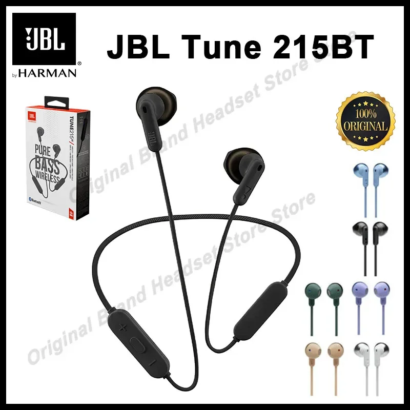 100% Оригинальные JBL Tune 215BT беспроводные Bluetooth-наушники, спортивные наушники T215BT с чистым басом, наушники, гарнитура, стерео вызов с микрофоном