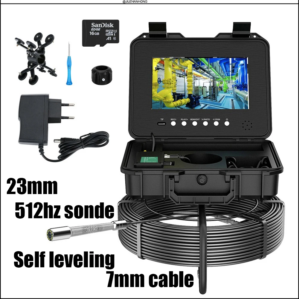 AHD 2MP 1080P Drain Sewer Pipe Inspection Camera System 10.1'Monitor 23mm Video Endoscope 7mm Cable Self Leveling 7mm soft cable short spring 23mm 512hz sonde pipe sewer drain inspection camera endoscope borescope 7 lcd monitor meter counter