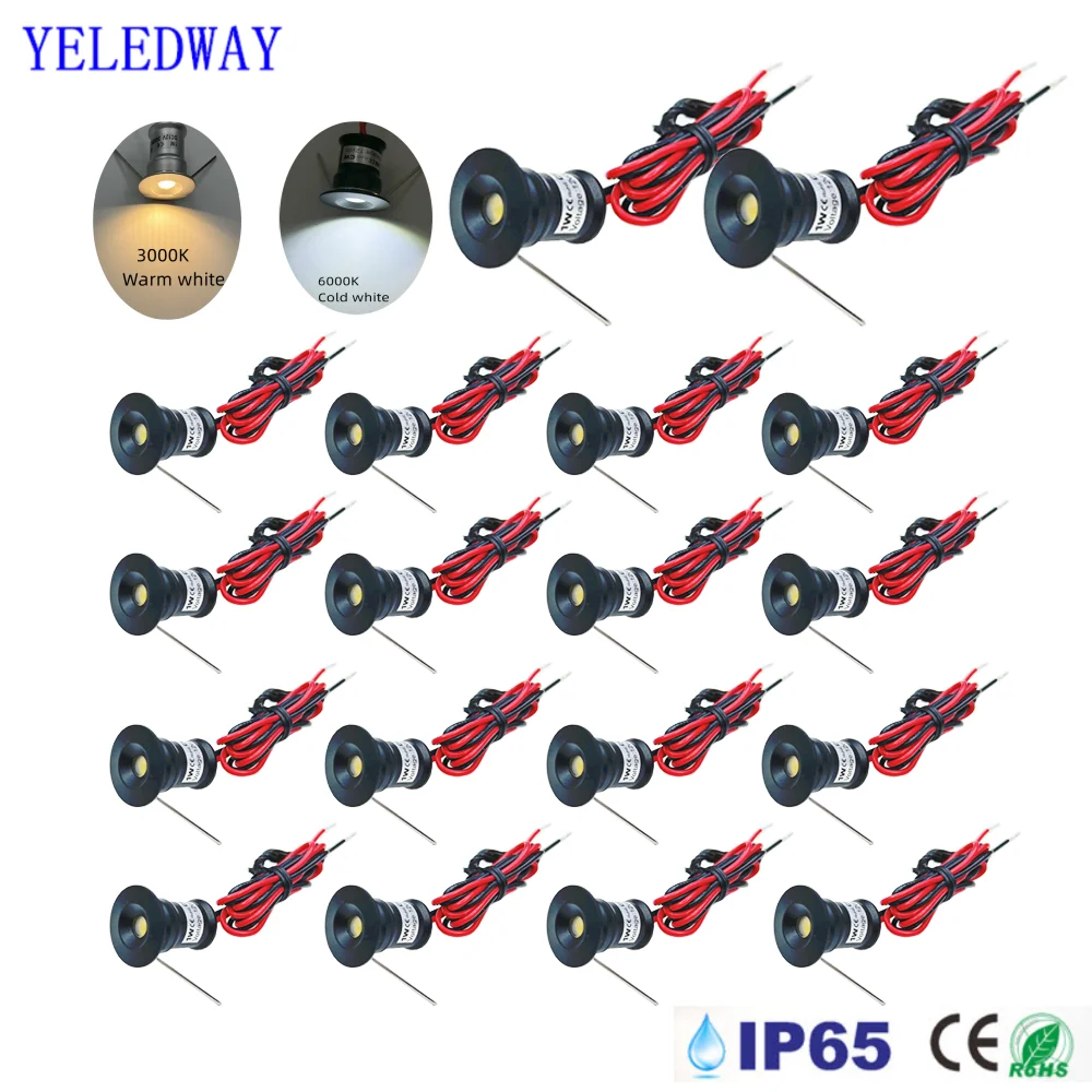 1W LED Spotlight Dimmable Spot Lamps DC12V 15mm Cutout Recessed Downlights IP65 Ceiling Lights Bedroom Cabinet Stairs Spotlights