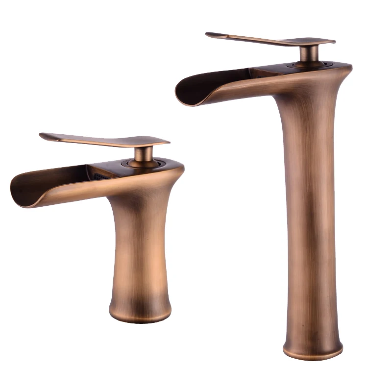 

European-style Copper Antique Faucet Basin Waterfall Retro Washbasin Bathroom Hot and Cold Heightening