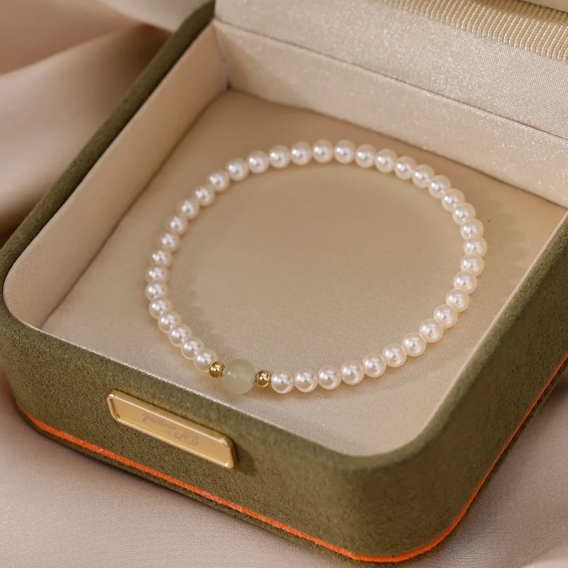 925 Silver Pearl and Jade Bracelet for Women, Light, Luxury, Niche, Delicate, Bead, Hand Decoration, New, 2024