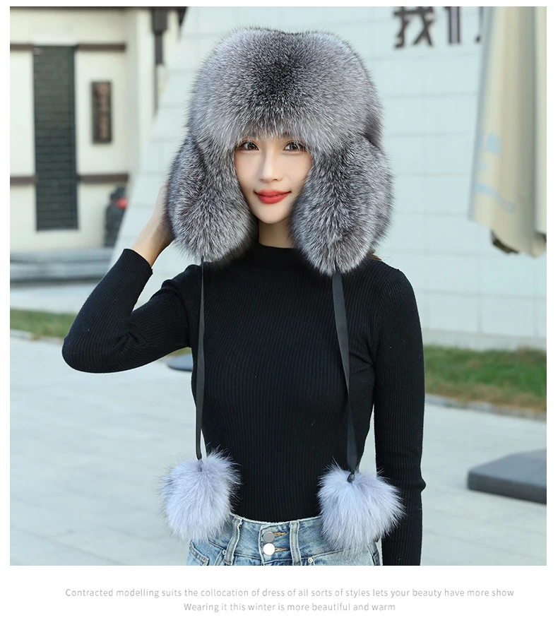 

Long haired fox hair Lei Feng hat, men's and women's earmuffs for warmth, thickened Northeast hat, king leather, genuine leather