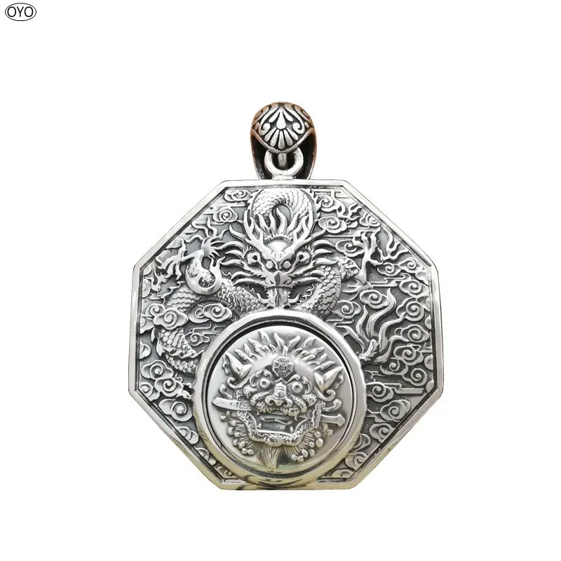 100% 990 Silver Men'S Tyrannosaurus Rex Pendant Lucky Amulet Gossi