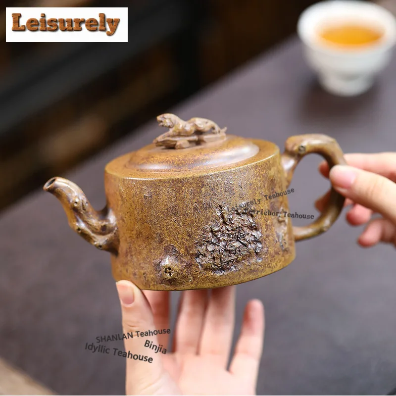 260ml Yixing Purple Clay Teapots Handmade leopard Pot Raw Ore wood-fired porcelain Tea Brewing Kettle with Infuser Zisha Tea Set
