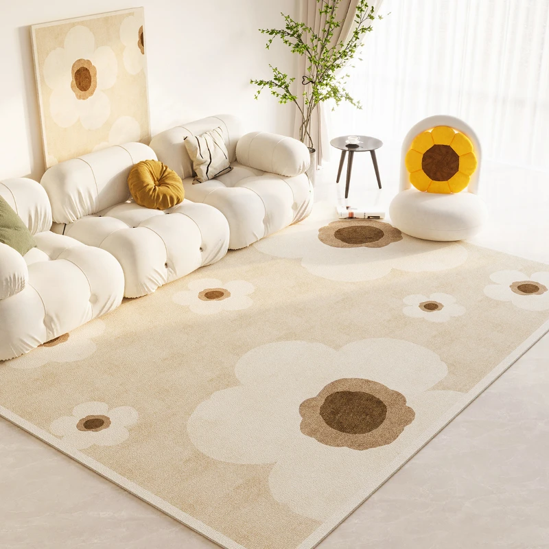 

Living Room 2024 New Cream Style Small Fresh Carpet Light Luxury High End Sofa Coffee Table Carpets Floral French Non Slip Rug