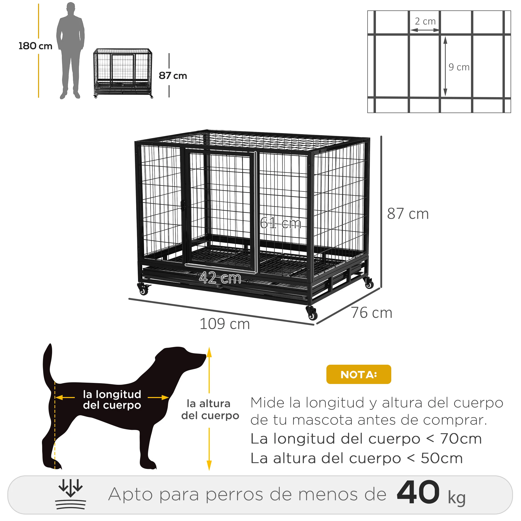 BingoPaw Gabbia Robusta Per Cani Antimorso: XL Gabbia Rinforzata Per Cani Taglia Grande Kennel Cane Con Ruote Interno Trasportino Resistente Metallo Struttura Pesante, 2 Chiavistelli 107x77,5x88,5cm - Foto 13