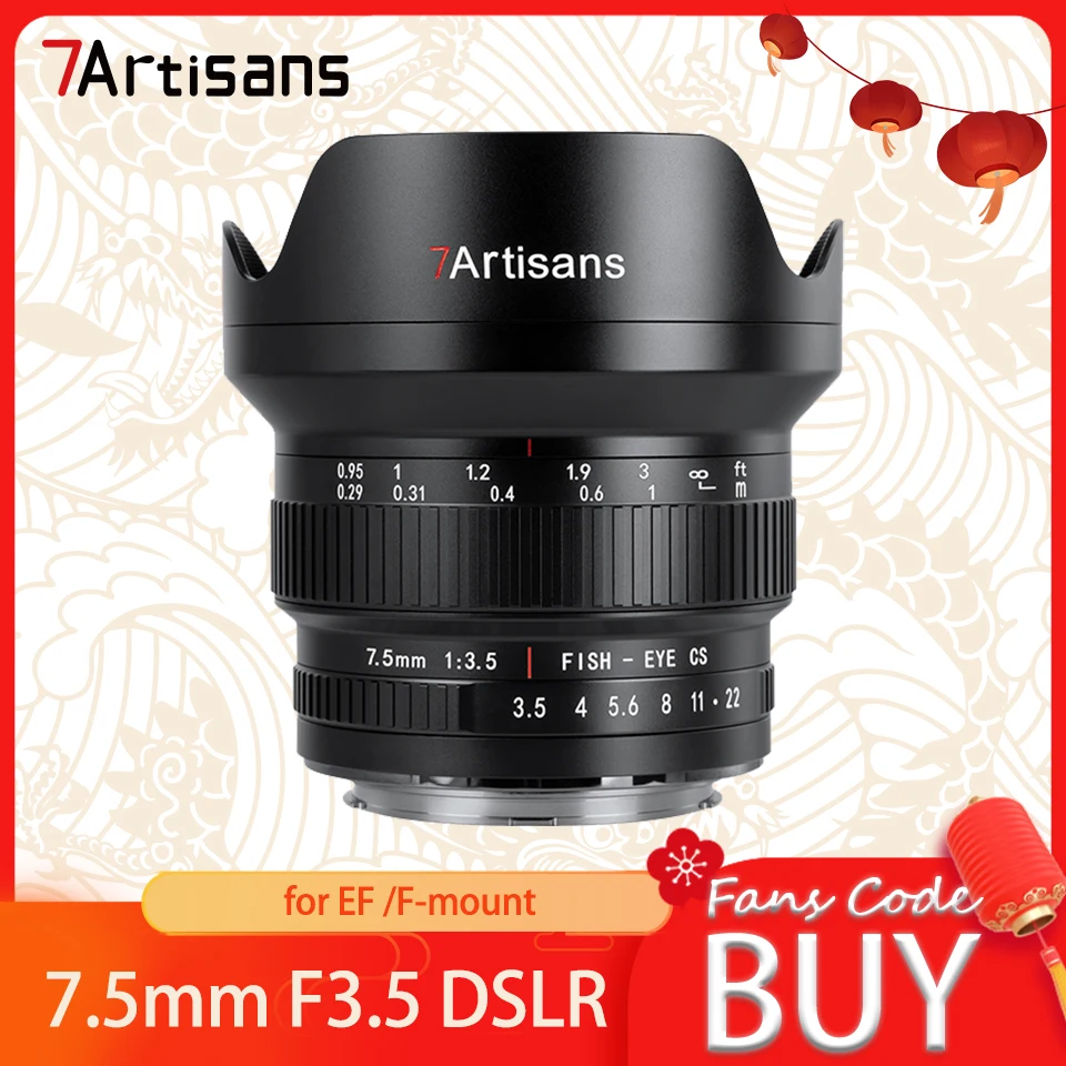 7 Artigiani Aps-C 7.5Mm F3.5 Obiettivo Fisheye Ultra Grandangolare Per Fotocamera Dslr Fotografia Con Canon Ef Nikon F Mount D7500 D90