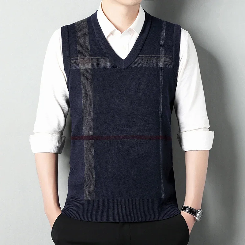 Men's Thickened Casual Sweater Tank Top Autumn and Winter Warm Men's V-neck Tank Top