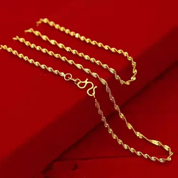 Fashion AU999 Necklace women's versatile collarbone chain 24k gold jewelry water wave chain thin chain ins style simple