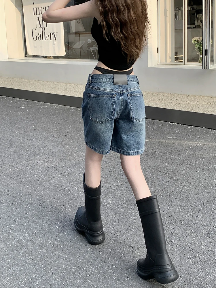 Chic Hollow Out Waist Denim Shorts Low Waist Wide Leg Jeans Shorts Hot Girls Pants Streetwear Loose Casual Summer 2023 New Short