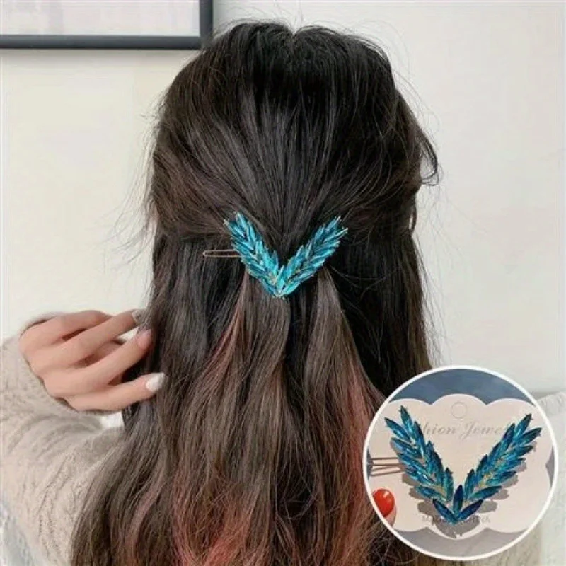Luxus Glänzende Kristall Haar Clip Für Frauen Koreanische V Form Schnalle Haarnadeln Mädchen Haar Zubehör Headwear Mode Ornamente Geschenk – Detail 6