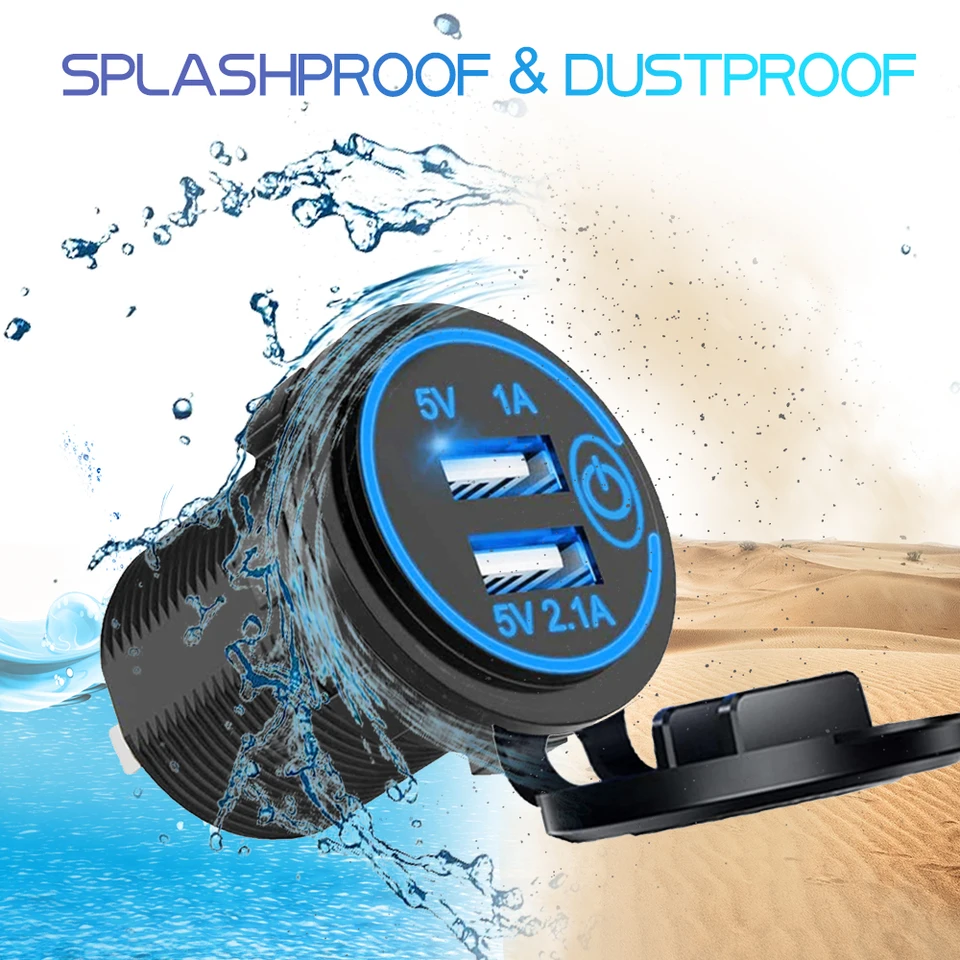 Doppia presa per caricabatterie USB 12V-24V presa USB impermeabile 3.1A doppia presa per caricabatterie con interruttore tattile per auto barca moto marina
