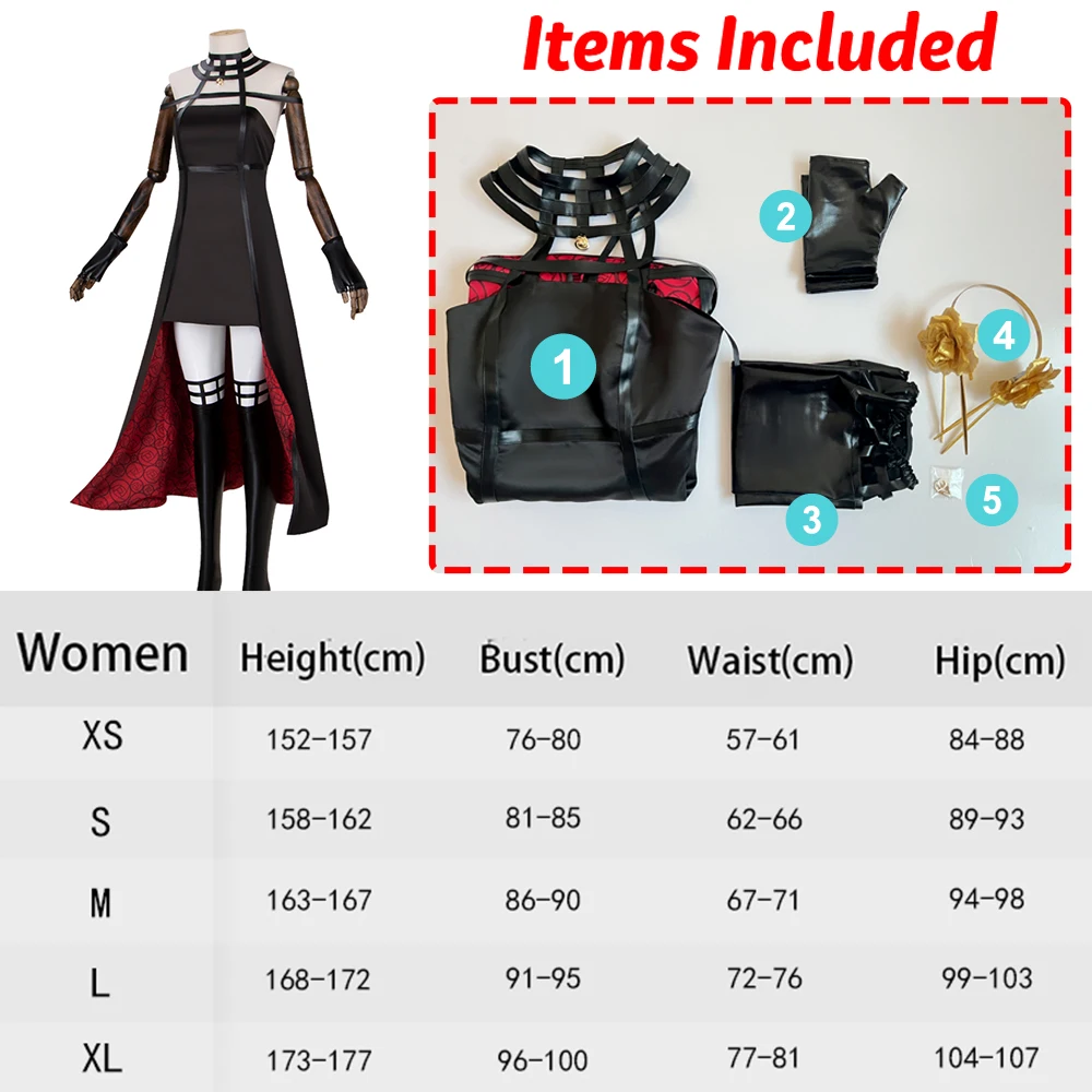 Anime Spy Family Yor Forger Cosplay Killer Assassin Gothic Halter Black Dress Outfit Cosplay Costume with Leather Stockings