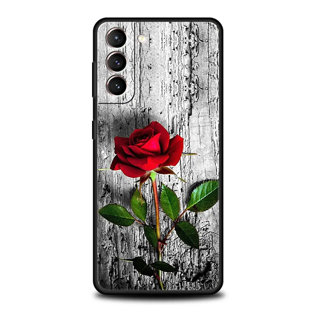 Elegant Red Roses Floral Phone Case - Soft Black Cover