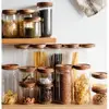 1Pcs Glass Storage Jar Food Storage Container with Airtight Wooden Lid Kitchen Canisters Home Storage Accessories 2