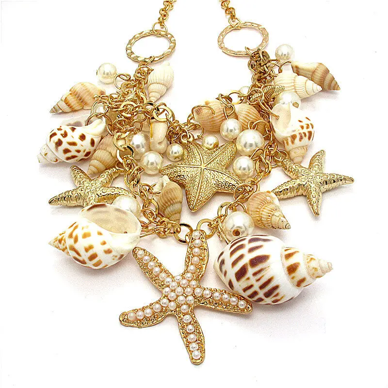 

Натуральная богемная пляжная цепочка ракушка Морская звезда ракушки модное женское популярное ожерелье подарок 19,3 дюйма