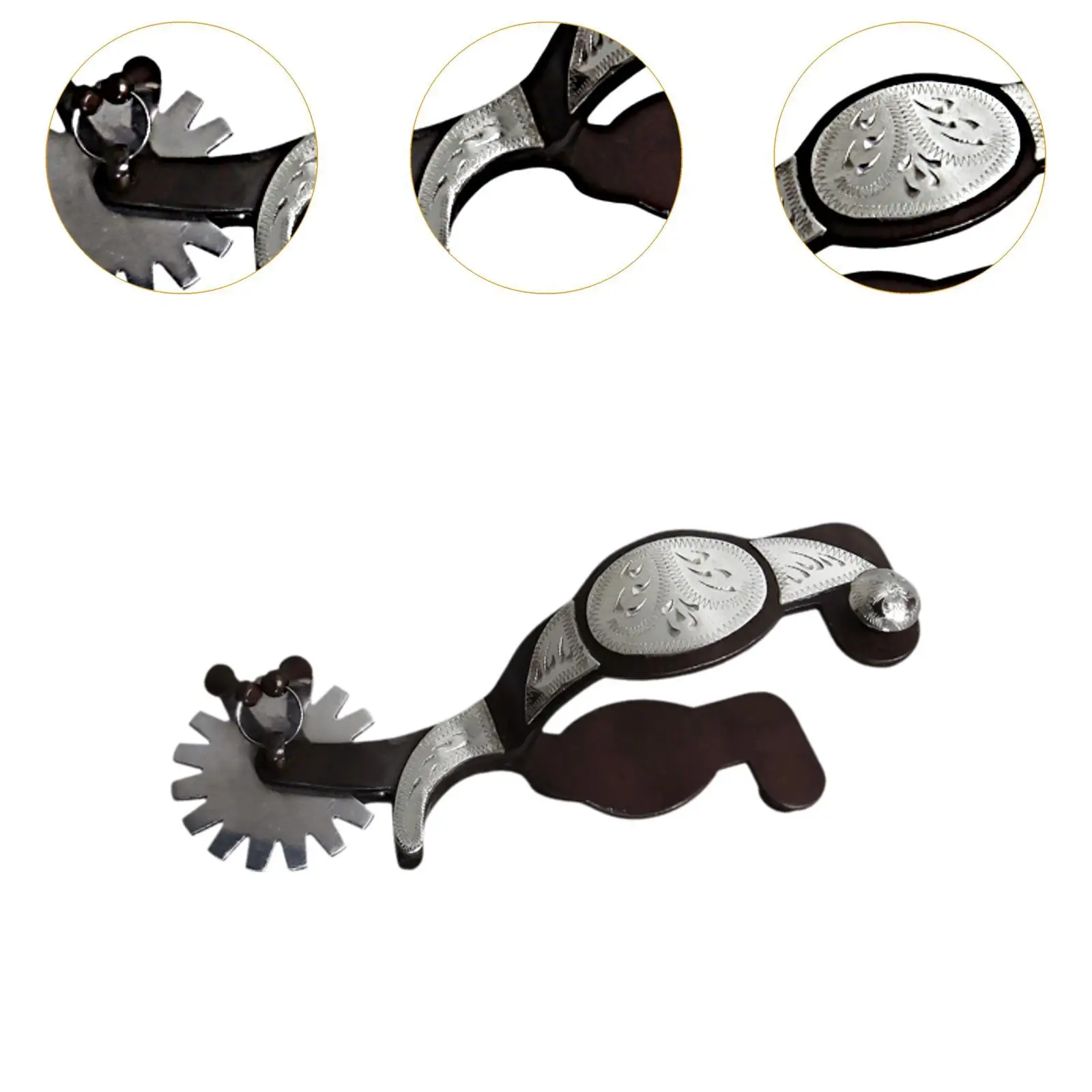 2 Pieces Western Cowboy Spur Horse Spur with Gear Decoration Carved Horse Boot Spur Retro Design for Competition Equestrian