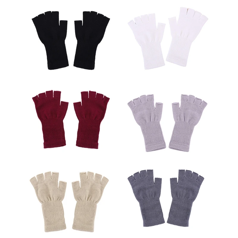 

21cm 1 Pair Unisex Half Finger Gloves Winter Stretchy Knit Warm Fingerless Glove