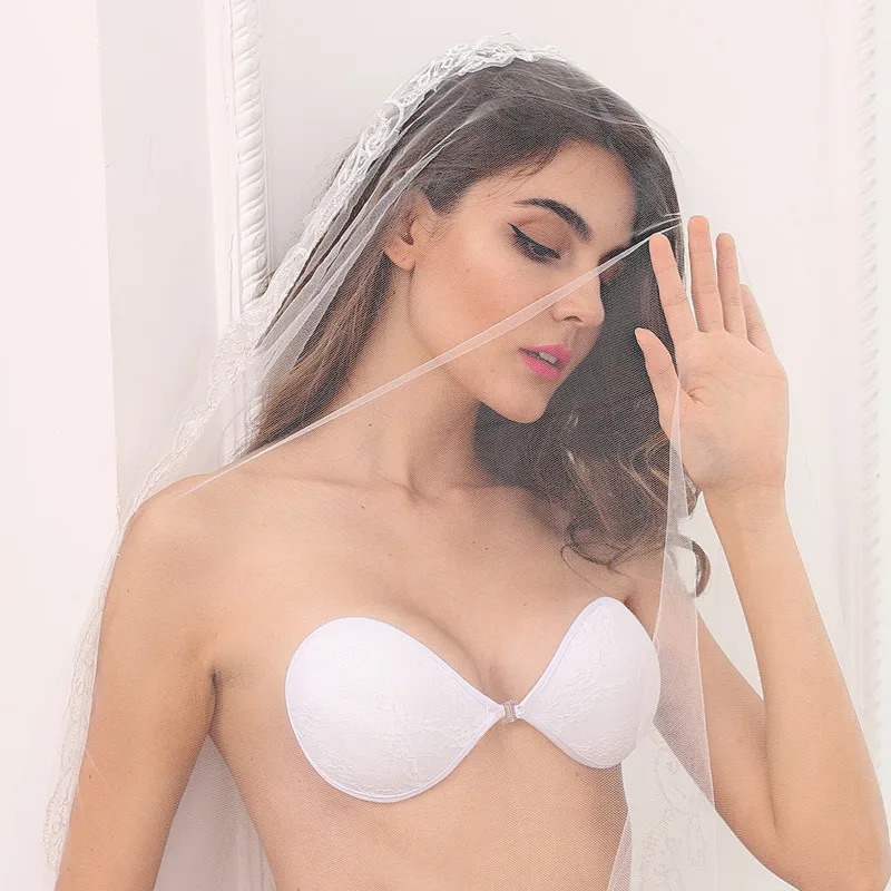 Sanderala Women Lace Comfortable Bralette Fly Front Closure Push Up Bra  Strapless Invisible Fly Bras Wedding Sexy White Bustier