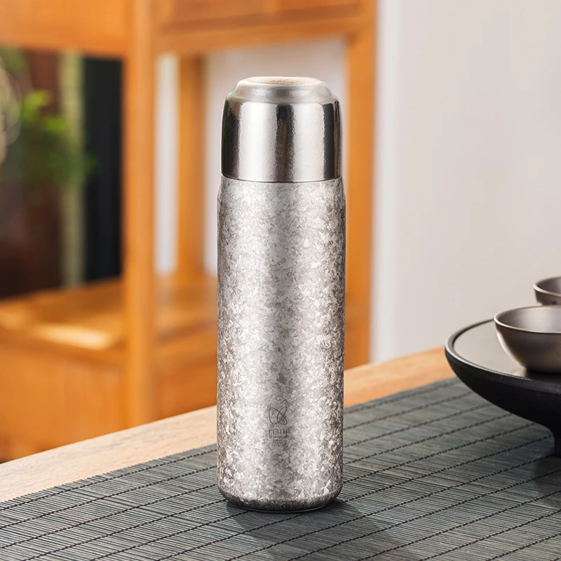 KEITH 순수 티타늄 진공 단열 컵 430ml, 이중벽 보온 머그컵, 뜨겁고 차가운 음료용, 휴대용 경량 물병
