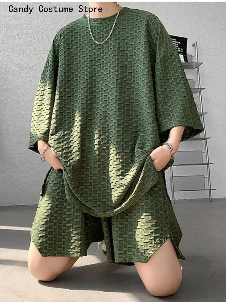 Solid Shorts Unisex Urban Style Tracksuits Men Ice Silk Sports Suit Men's Summer Casual Hip Hop Short-sleeved T-shirt