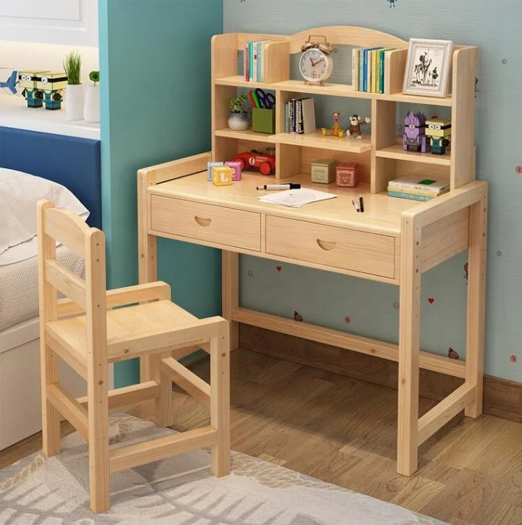 

Solid wood adjustable children study table and chair for home furniture