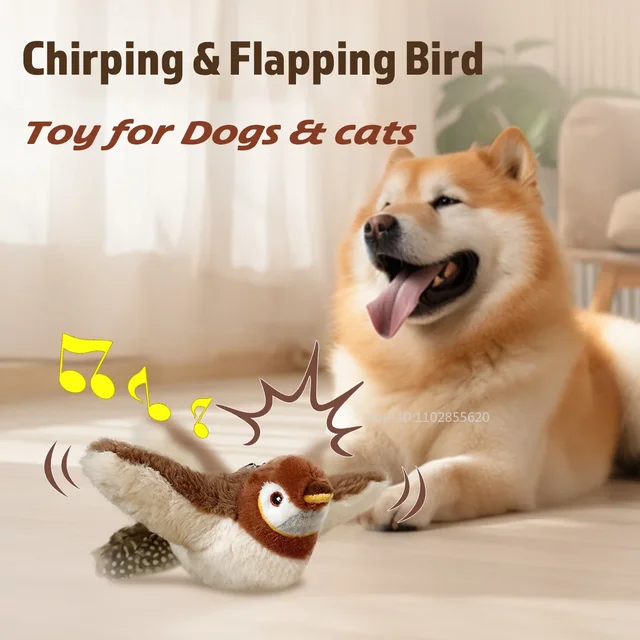 Interactive Cat Toys Rechargeable Electric Flapping Wings Bird Cat Toy Sound Chirping Bird Catnip Touch Activated Plush Toy 2