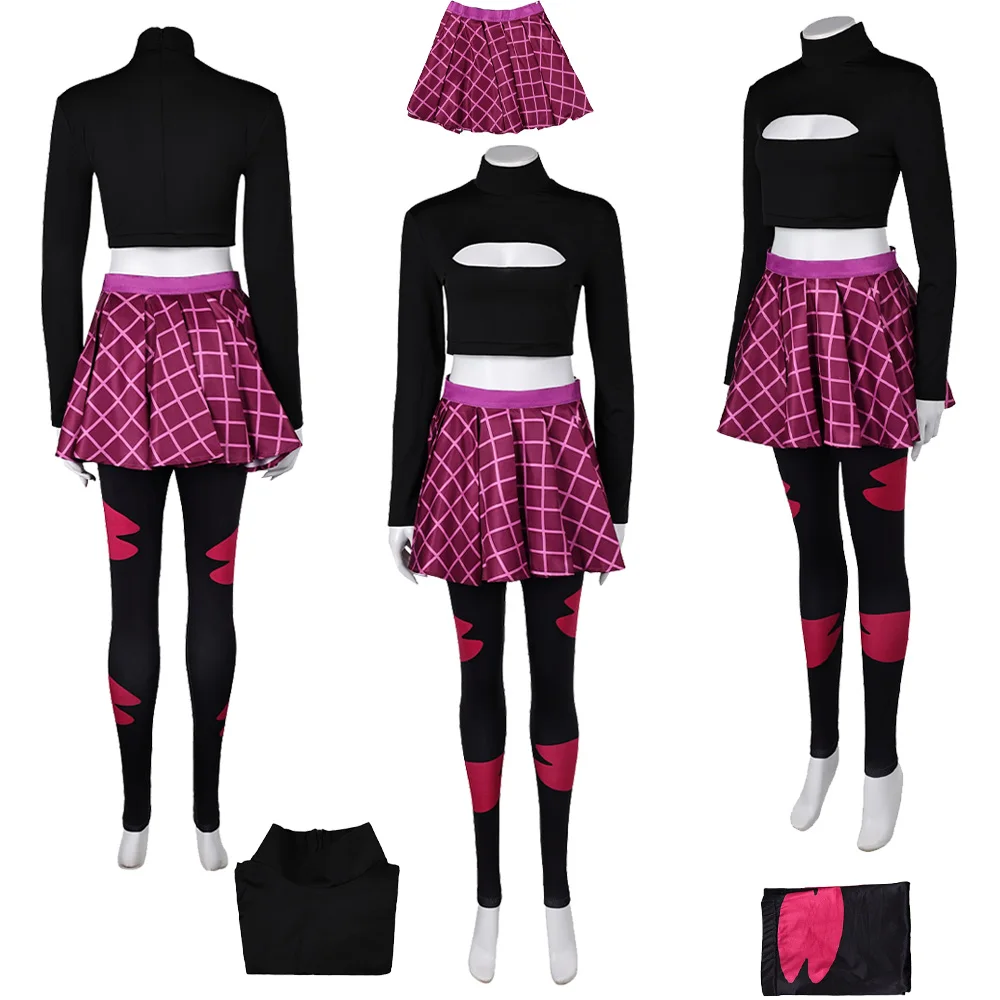 

Female Sallie May Cosplay Tail Horns Costume Anime Cartoon Helluvae Roleplay Shirt Pants Skirt Set Outfits Halloween Party Suit