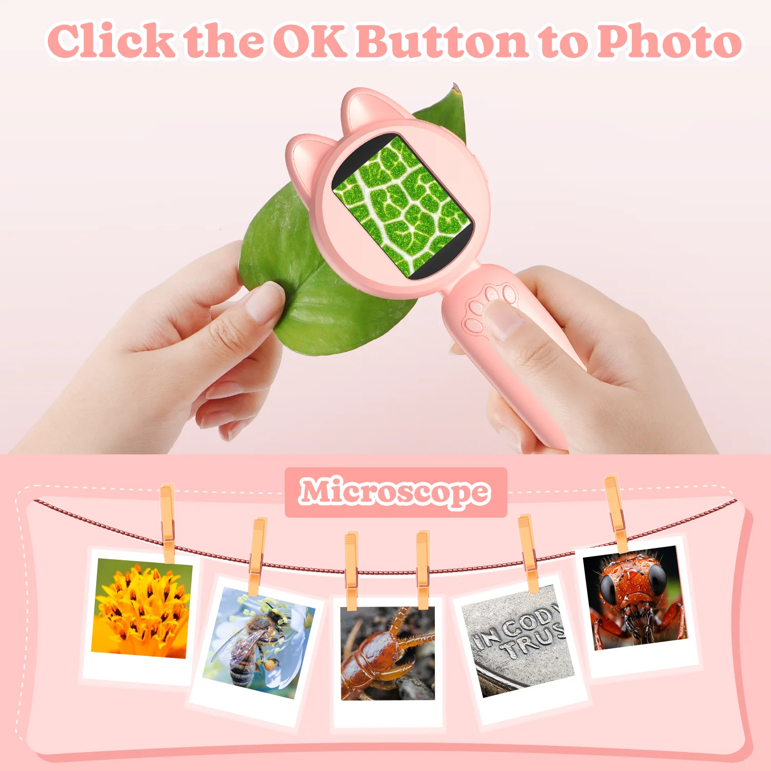 2inch IPS Digital Microscope 1000X Handheld Microscope for Kids Magnifying Glass